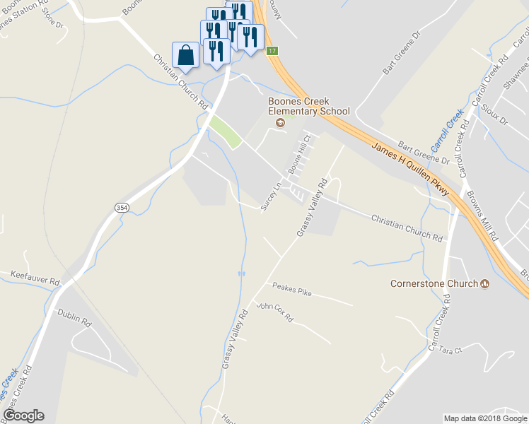 map of restaurants, bars, coffee shops, grocery stores, and more near 131 Surcey Lane in Gray