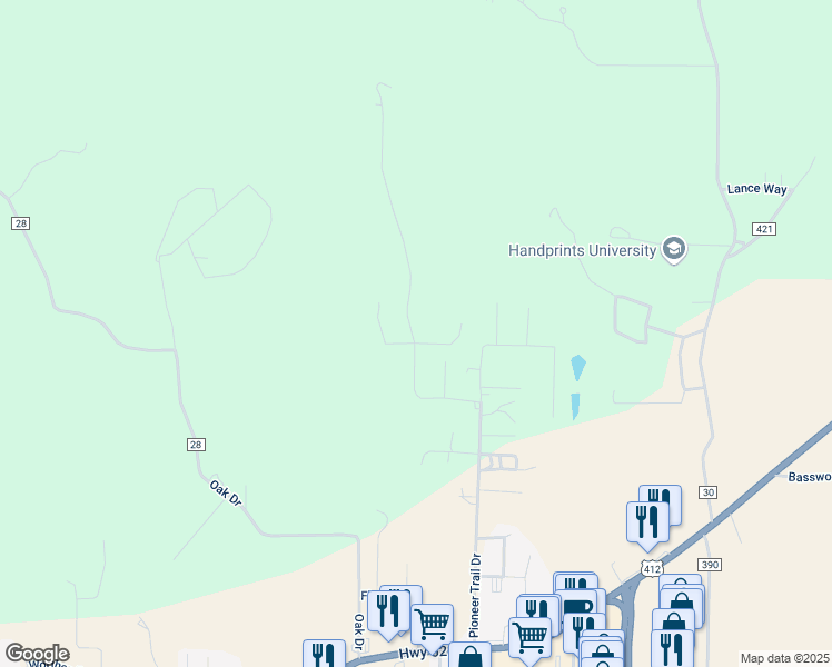 map of restaurants, bars, coffee shops, grocery stores, and more near 822 Pioneer Trail Drive in Mountain Home
