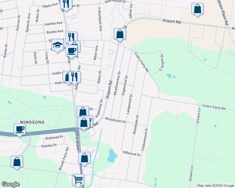 map of restaurants, bars, coffee shops, grocery stores, and more near 1155-1157 Meadowview Drive in Gallatin