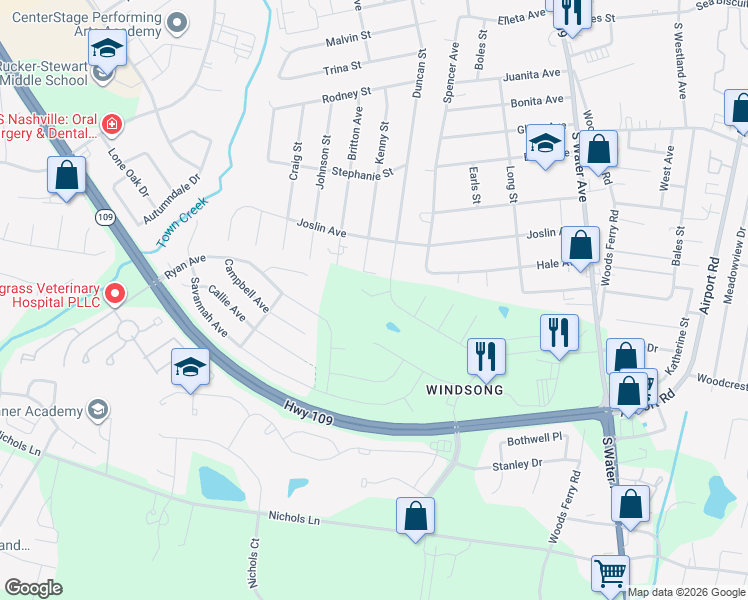 map of restaurants, bars, coffee shops, grocery stores, and more near 1014 Duncan Street in Gallatin