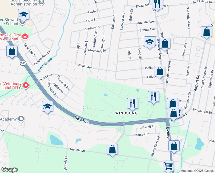 map of restaurants, bars, coffee shops, grocery stores, and more near 1014 Duncan Street in Gallatin