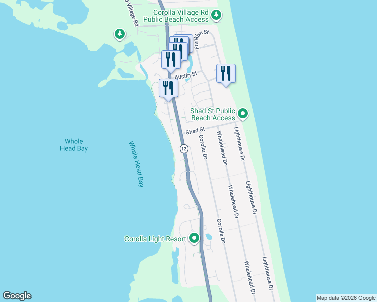 map of restaurants, bars, coffee shops, grocery stores, and more near 1089 Keepers Way in Corolla