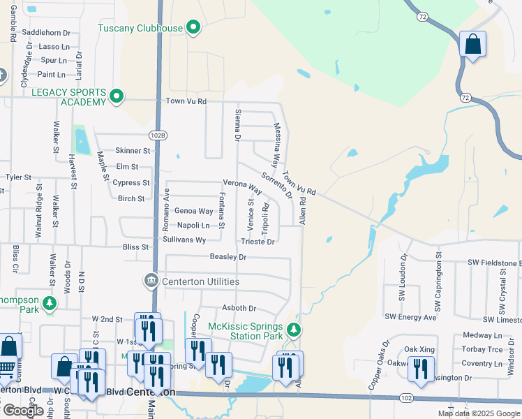 map of restaurants, bars, coffee shops, grocery stores, and more near 801 Tripoli Rd in Centerton