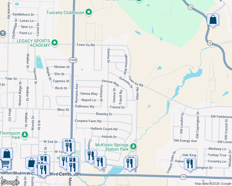 map of restaurants, bars, coffee shops, grocery stores, and more near 801 Tripoli Road in Centerton