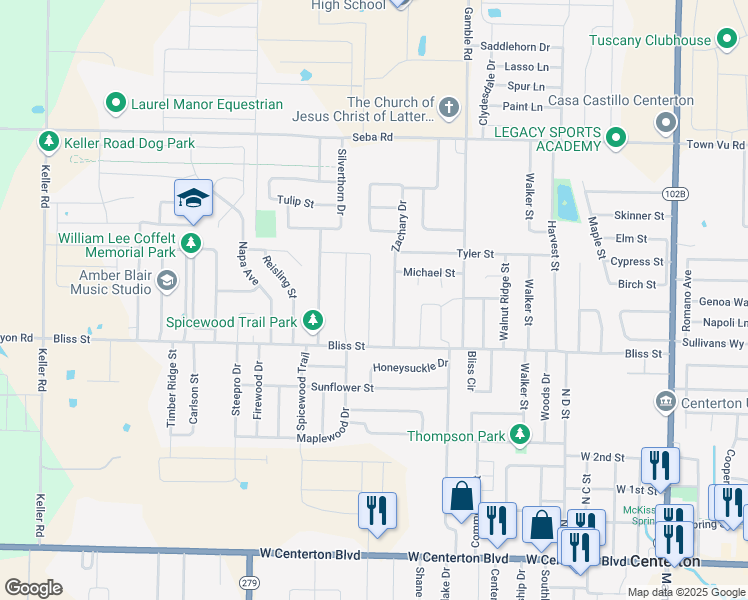 map of restaurants, bars, coffee shops, grocery stores, and more near 712 Appleridge Drive in Centerton