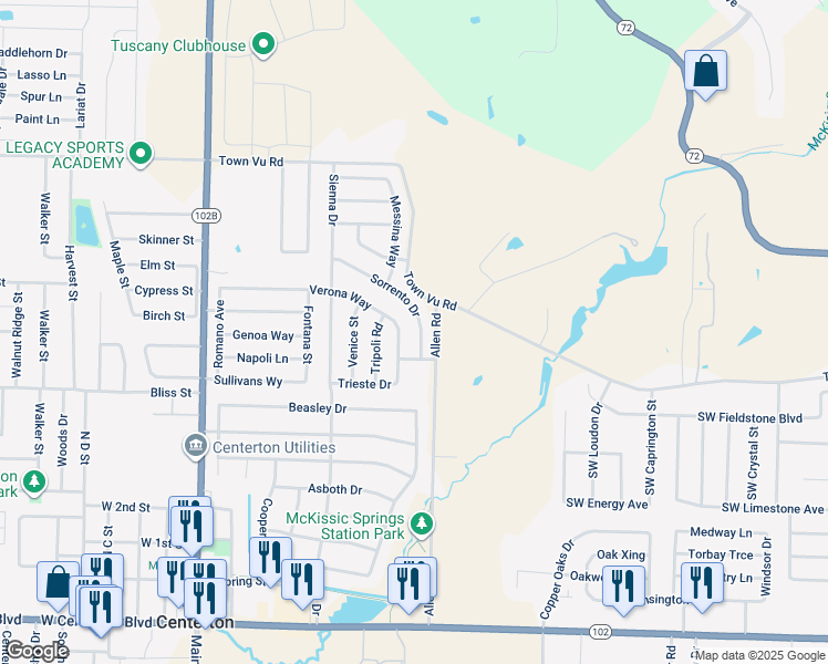 map of restaurants, bars, coffee shops, grocery stores, and more near 560 Sorrento Drive in Centerton