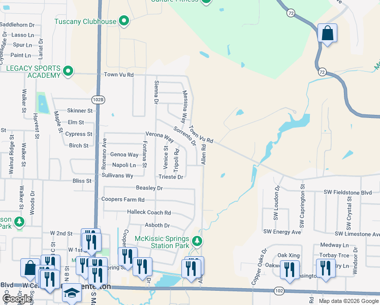 map of restaurants, bars, coffee shops, grocery stores, and more near 560 Sorrento Drive in Centerton