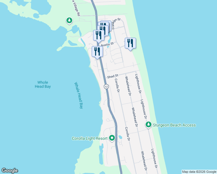 map of restaurants, bars, coffee shops, grocery stores, and more near 1089 Keepers Way in Corolla