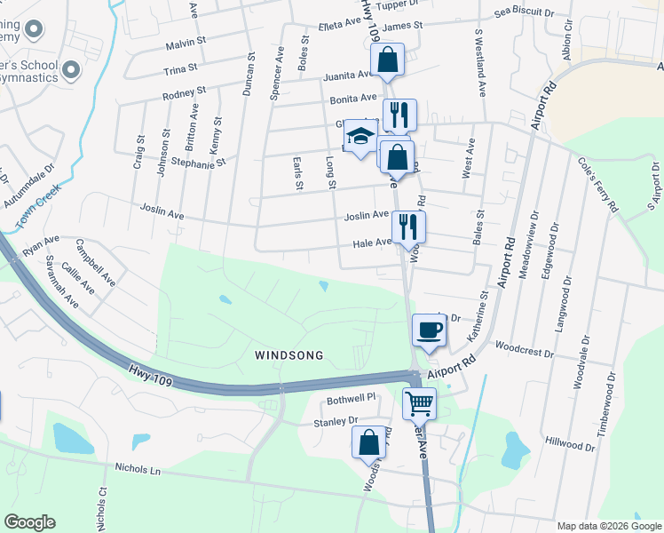 map of restaurants, bars, coffee shops, grocery stores, and more near 171 Hitchcock Avenue in Gallatin