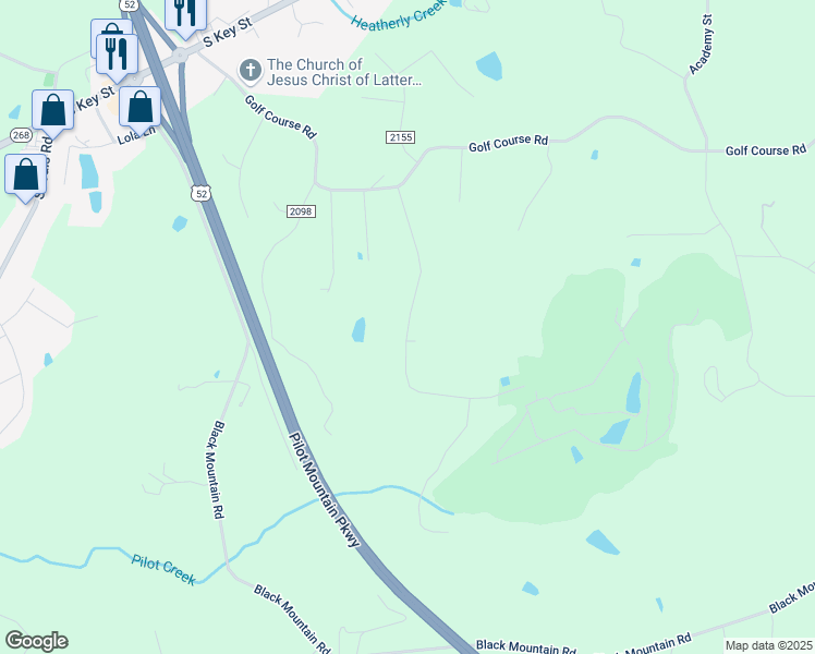 map of restaurants, bars, coffee shops, grocery stores, and more near 275 Club House Drive in Pilot Mountain