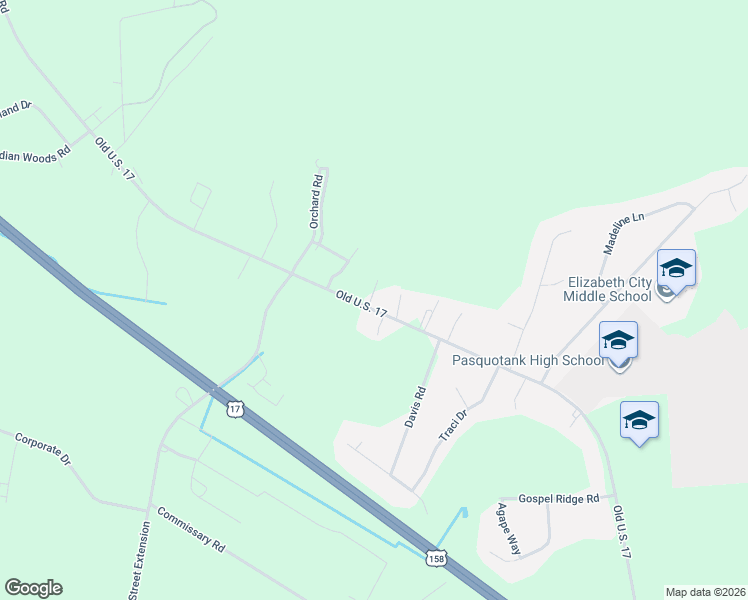 map of restaurants, bars, coffee shops, grocery stores, and more near 1122 Northside Road in Elizabeth City