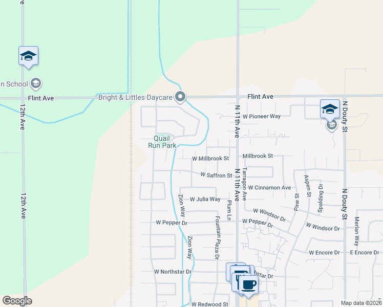map of restaurants, bars, coffee shops, grocery stores, and more near 3226 Zion Circle in Hanford