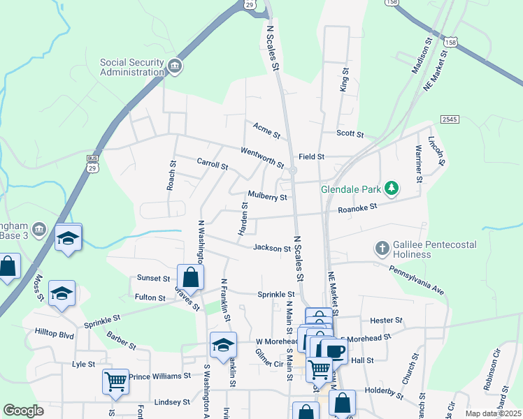 map of restaurants, bars, coffee shops, grocery stores, and more near 218 Carter Street in Reidsville
