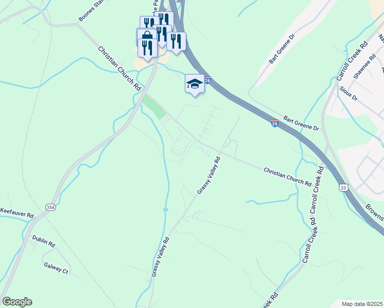 map of restaurants, bars, coffee shops, grocery stores, and more near 112 Surcey Lane in Gray