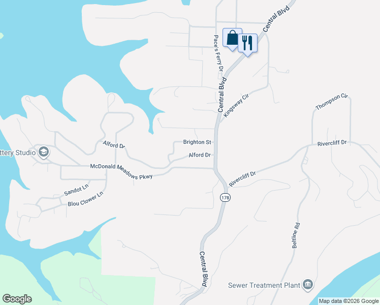 map of restaurants, bars, coffee shops, grocery stores, and more near 165 Alford Drive in Bull Shoals