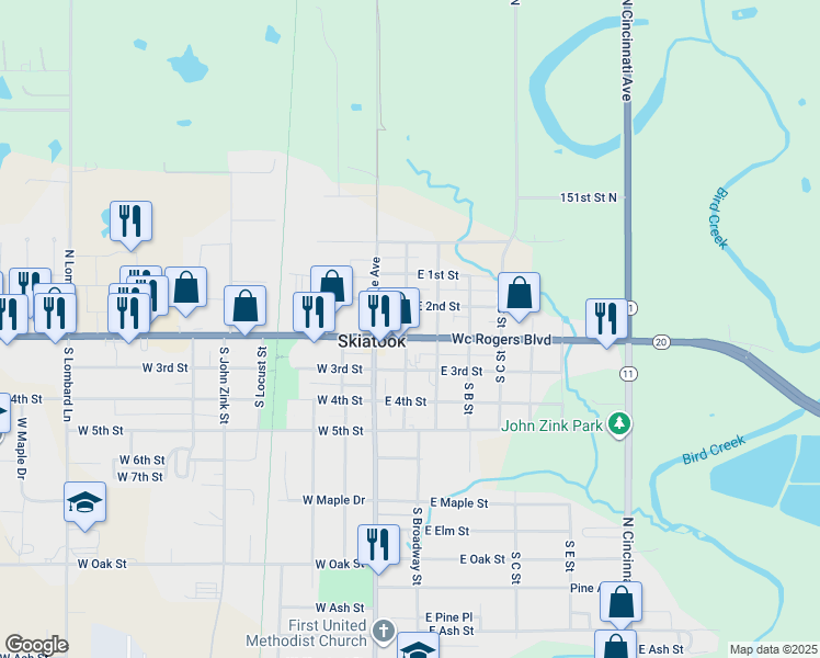 map of restaurants, bars, coffee shops, grocery stores, and more near 201 Wc Rogers Boulevard in Skiatook