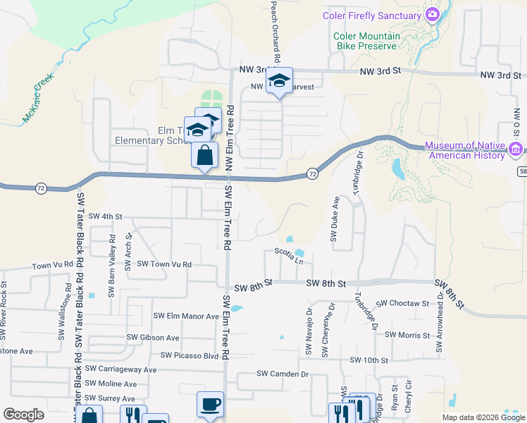 map of restaurants, bars, coffee shops, grocery stores, and more near 300 Southwest Gunison Cove in Bentonville