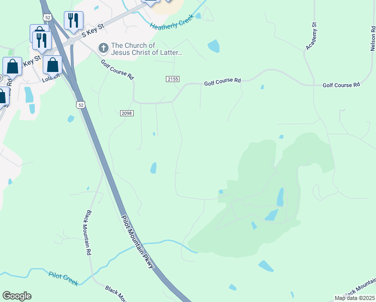 map of restaurants, bars, coffee shops, grocery stores, and more near 200 Club House Drive in Pilot Mountain