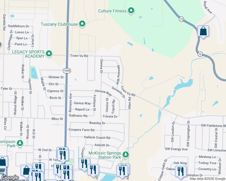 map of restaurants, bars, coffee shops, grocery stores, and more near 460 Sorrento Dr in Centerton