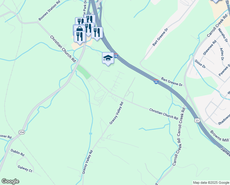 map of restaurants, bars, coffee shops, grocery stores, and more near 4 Boone Hill Court in Gray