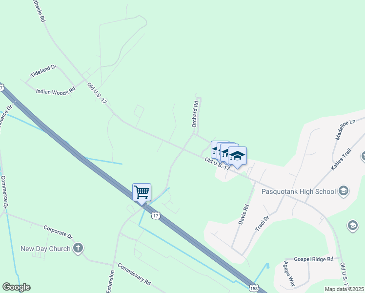 map of restaurants, bars, coffee shops, grocery stores, and more near 1138 Northside Road in Elizabeth City