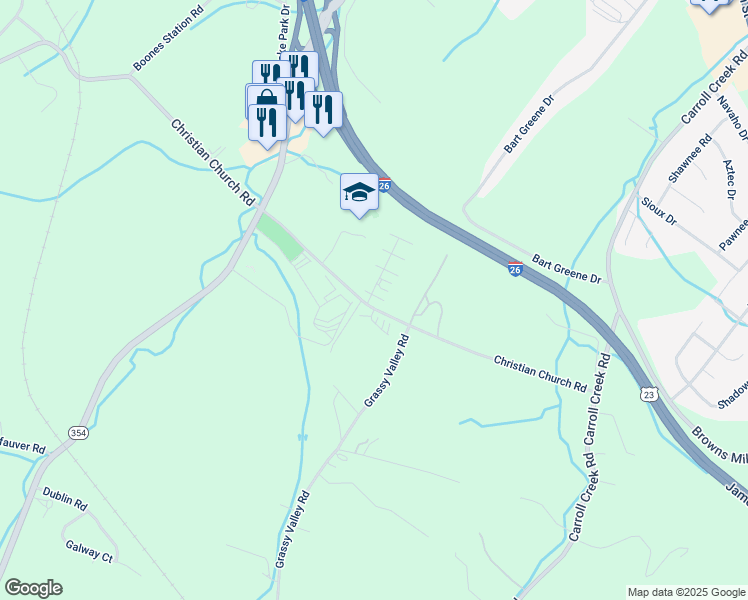 map of restaurants, bars, coffee shops, grocery stores, and more near 4 Boone Hill Court in Gray