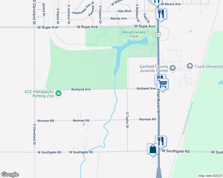 map of restaurants, bars, coffee shops, grocery stores, and more near 1511 Richland Avenue in Enid