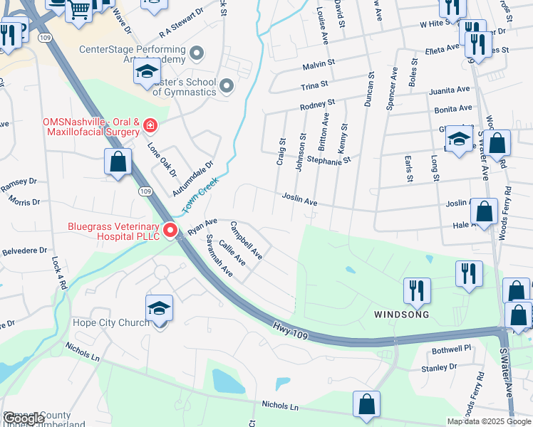 map of restaurants, bars, coffee shops, grocery stores, and more near 1015 Craig Street in Gallatin
