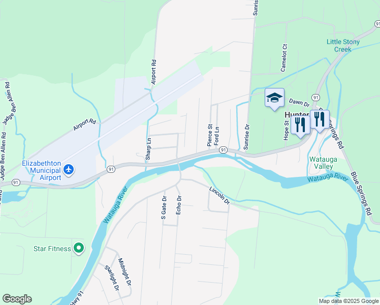 map of restaurants, bars, coffee shops, grocery stores, and more near 543 Highway 91 in Elizabethton