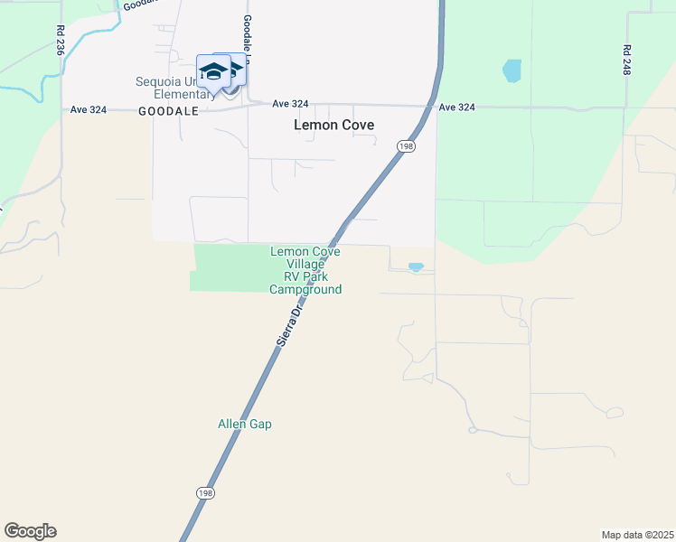 map of restaurants, bars, coffee shops, grocery stores, and more near 32042 Sierra Drive in Lemon Cove
