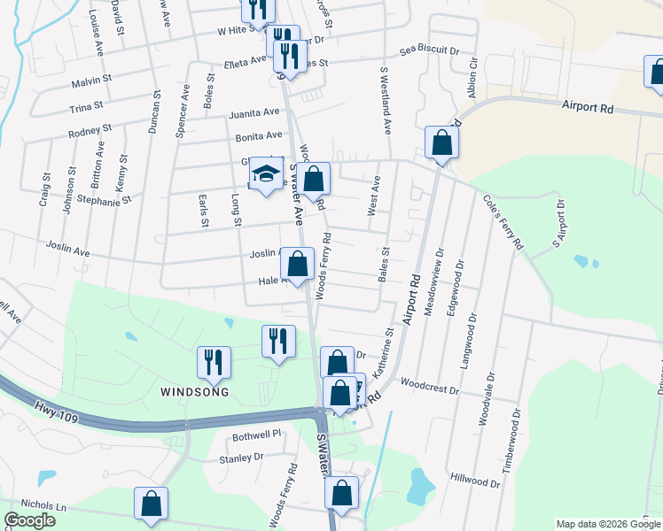 map of restaurants, bars, coffee shops, grocery stores, and more near 1097 Woods Ferry Road in Gallatin