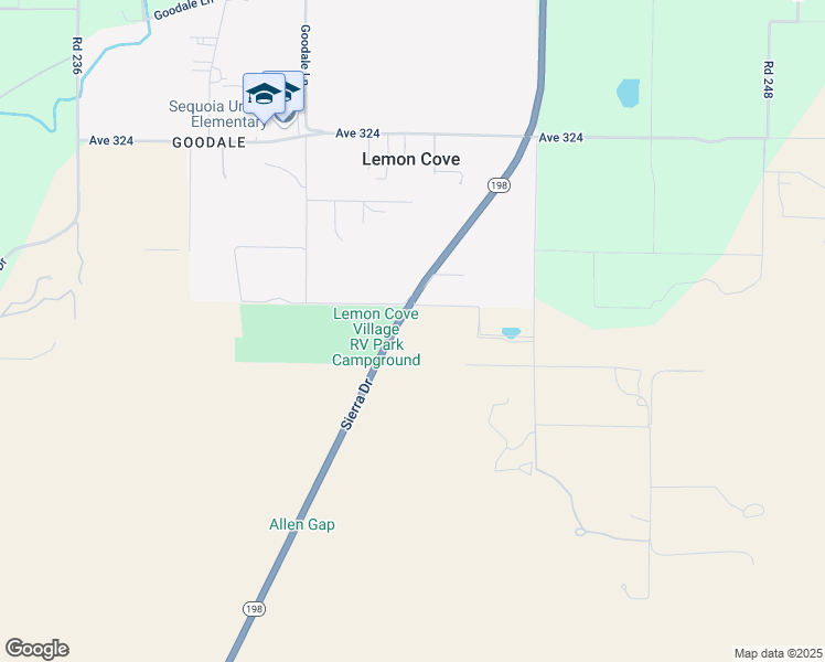 map of restaurants, bars, coffee shops, grocery stores, and more near 32042 Sierra Drive in Lemon Cove