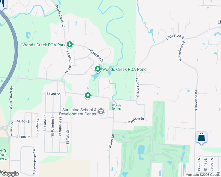 map of restaurants, bars, coffee shops, grocery stores, and more near 2503 Little Flock Drive in Rogers