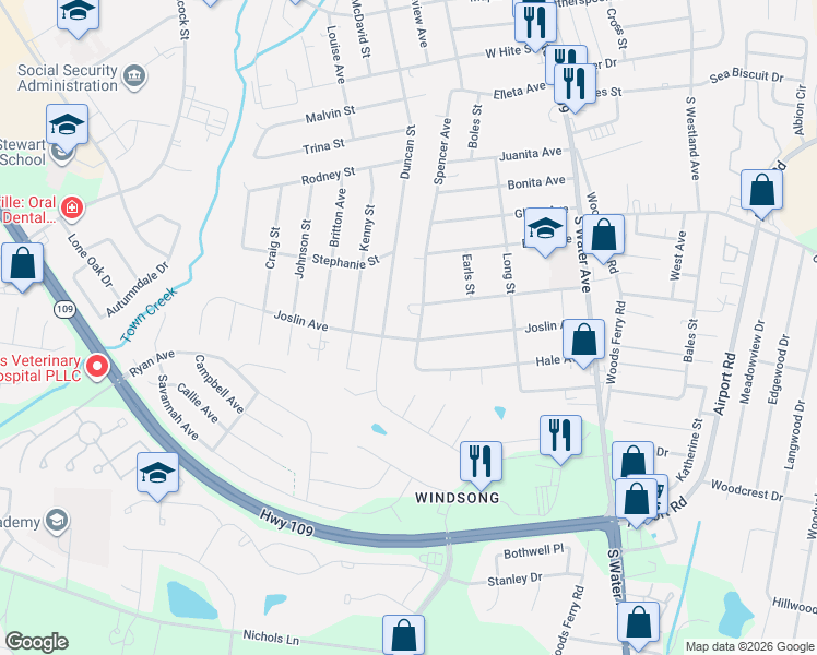 map of restaurants, bars, coffee shops, grocery stores, and more near 1148 Spencer Avenue in Gallatin