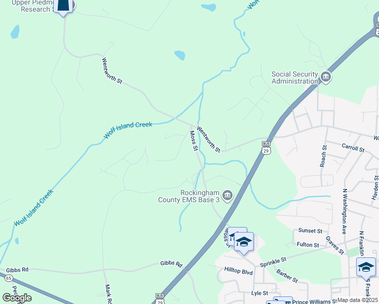 map of restaurants, bars, coffee shops, grocery stores, and more near 760 Moss Street in Reidsville