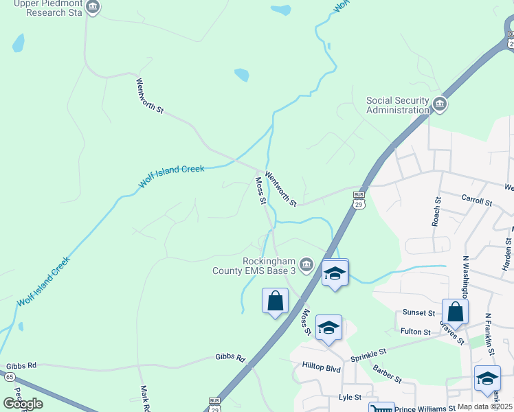 map of restaurants, bars, coffee shops, grocery stores, and more near 760 Moss Street in Reidsville