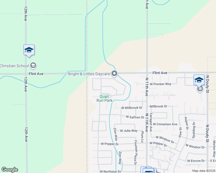 map of restaurants, bars, coffee shops, grocery stores, and more near Sage Brush Way in Hanford