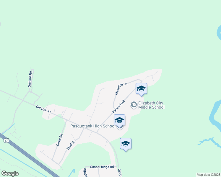 map of restaurants, bars, coffee shops, grocery stores, and more near 136 Tiff Lane in Elizabeth City