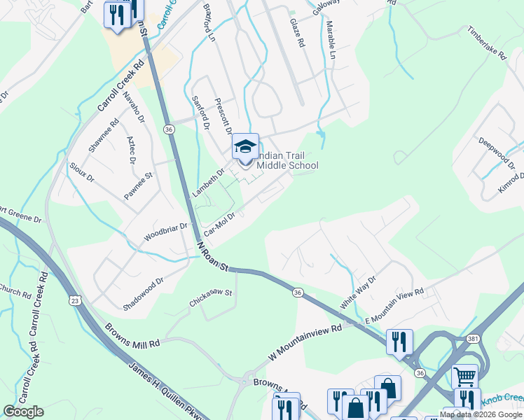 map of restaurants, bars, coffee shops, grocery stores, and more near 300 Car-Mol Drive in Johnson City