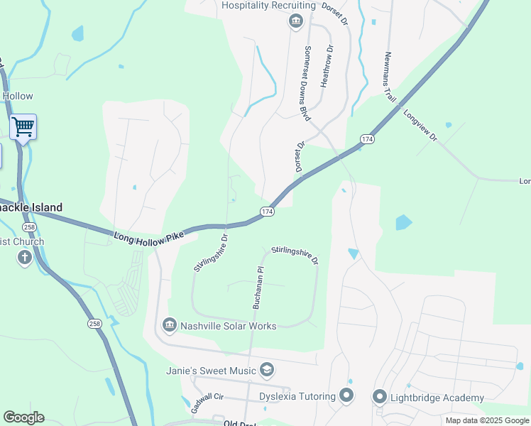 map of restaurants, bars, coffee shops, grocery stores, and more near 3126 Highway 174 in Goodlettsville