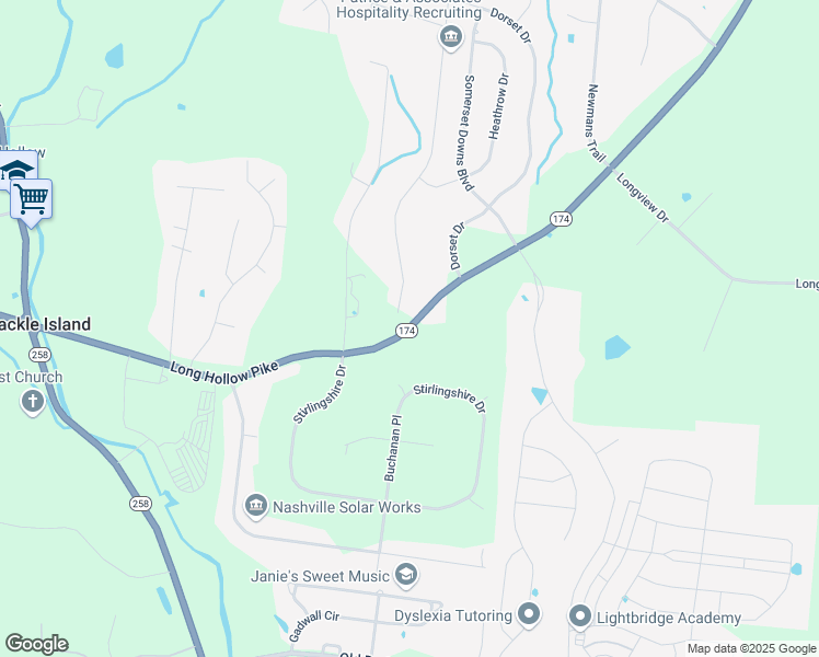 map of restaurants, bars, coffee shops, grocery stores, and more near Tennessee 174 in Hendersonville