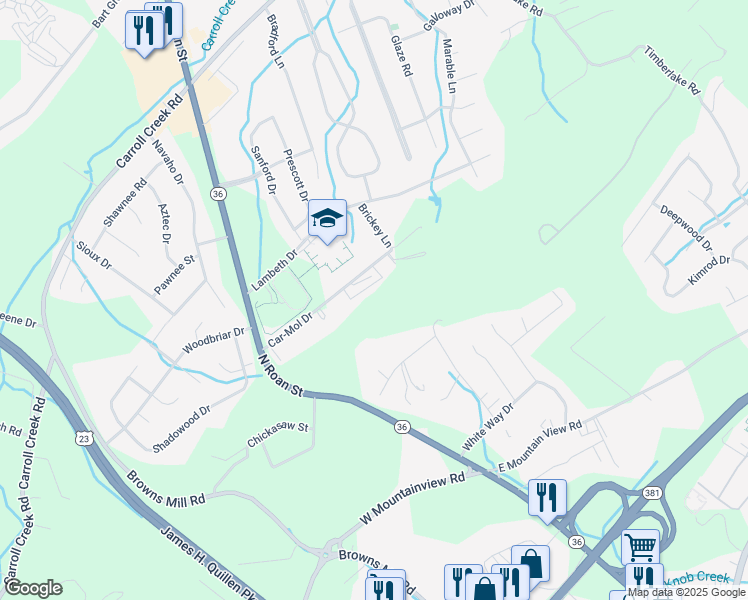 map of restaurants, bars, coffee shops, grocery stores, and more near 310 Car-Mol Drive in Johnson City