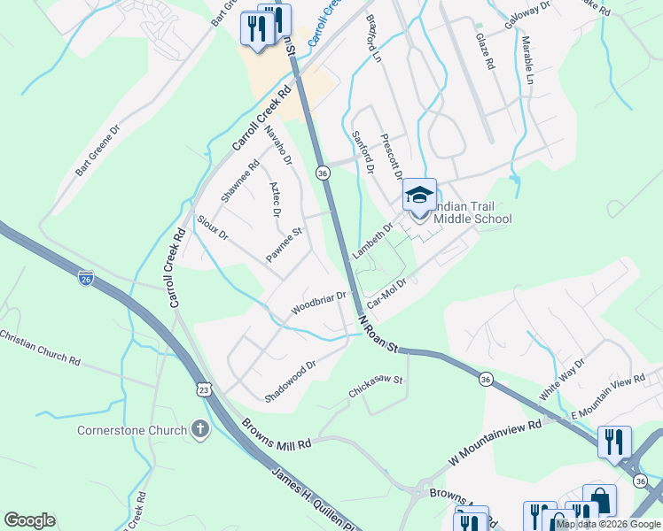 map of restaurants, bars, coffee shops, grocery stores, and more near 4002 Navaho Drive in Johnson City