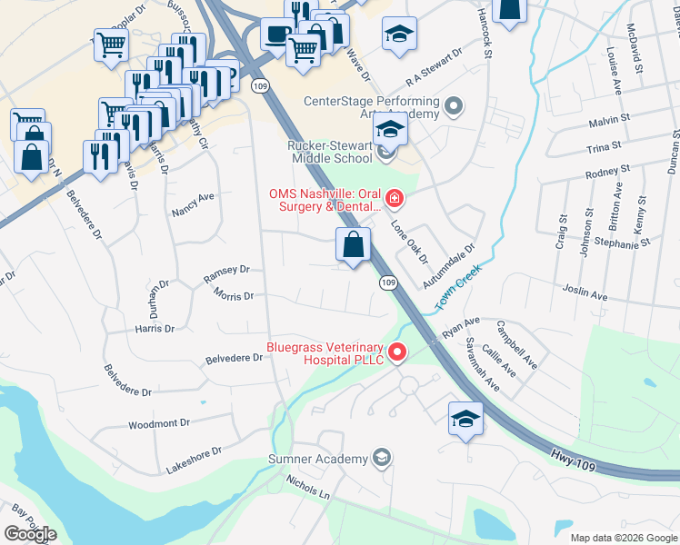 map of restaurants, bars, coffee shops, grocery stores, and more near 391 Tapestry Place in Gallatin