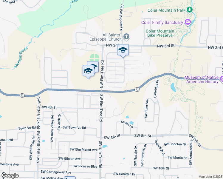 map of restaurants, bars, coffee shops, grocery stores, and more near 3048-3298 SW 2nd St in Bentonville