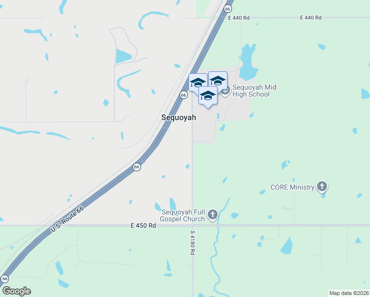 map of restaurants, bars, coffee shops, grocery stores, and more near 16610 South 4180 Road in Claremore
