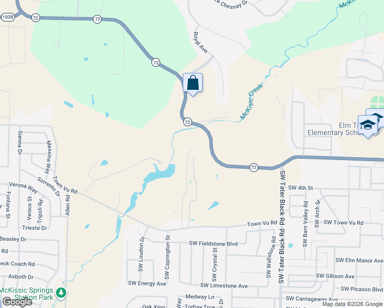 map of restaurants, bars, coffee shops, grocery stores, and more near 10625-10639 Arkansas 72 in Bentonville