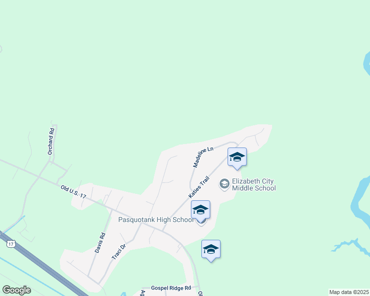 map of restaurants, bars, coffee shops, grocery stores, and more near 136 Tiff Lane in Elizabeth City