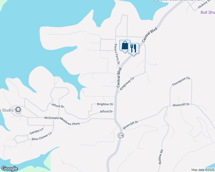 map of restaurants, bars, coffee shops, grocery stores, and more near 119 Atwater in Bull Shoals