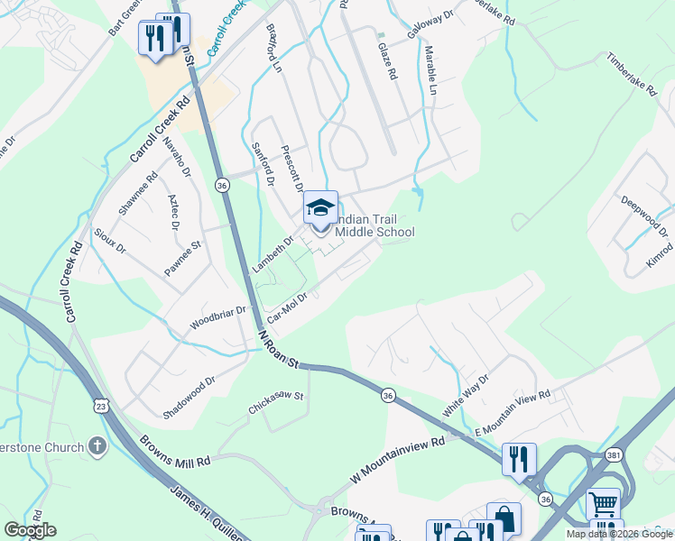 map of restaurants, bars, coffee shops, grocery stores, and more near 1 Car-Mol Drive in Johnson City